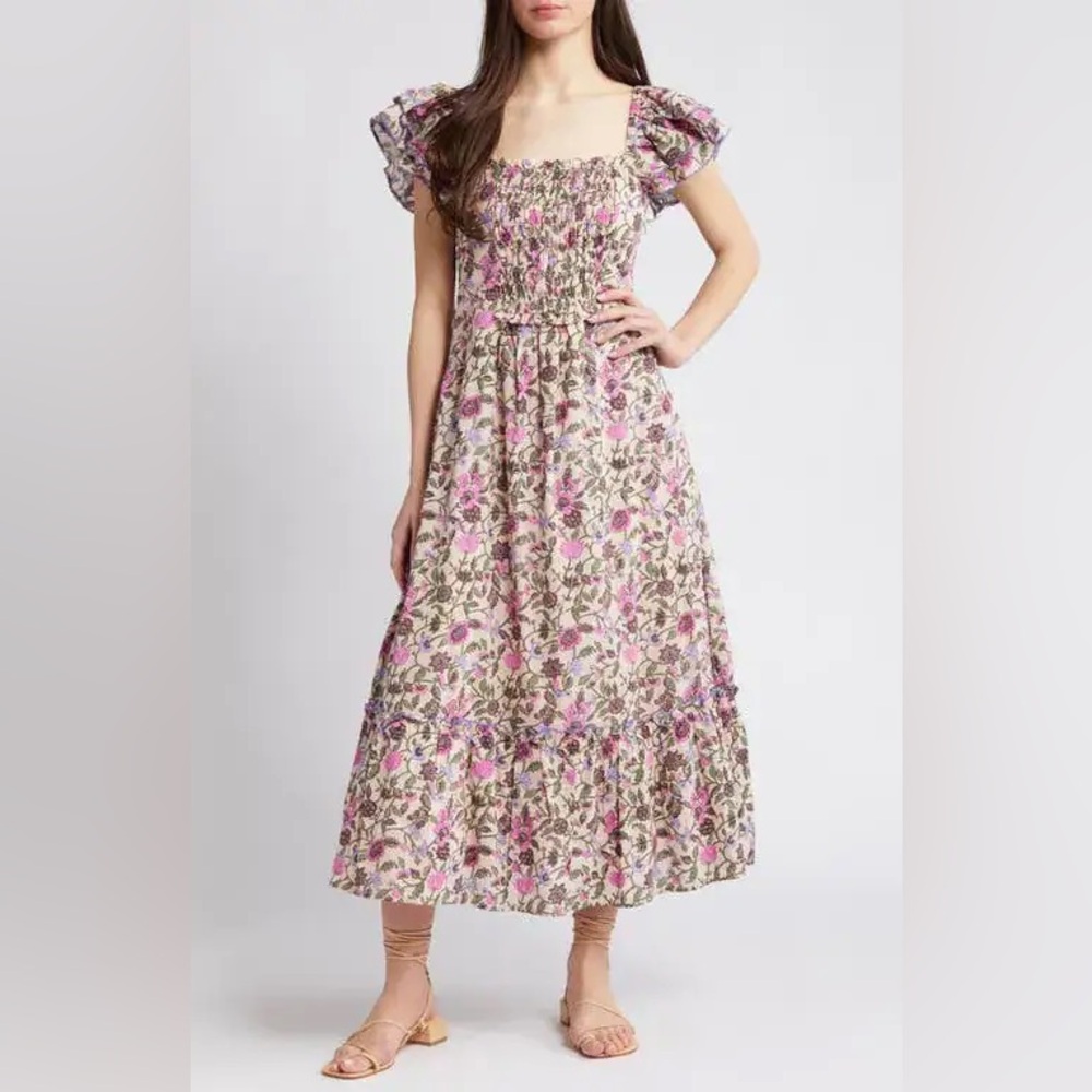 Cleobella Anika Ankle Dress In Kala Print Organic Cotton Dress Size Large